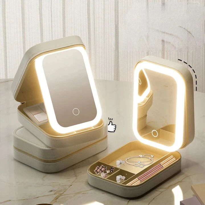 Makeup Case | Integrated LED Mirror with 3 Light Modes | Organizer Compartments | Travel Size