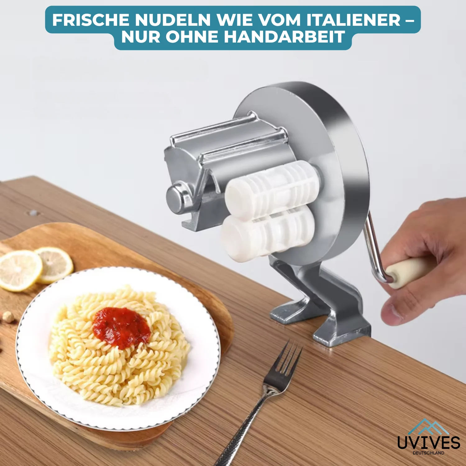 Manual Pasta Machine | Detachable Hand Crank & Adjustable Clamp | Aluminum Body | Compact Storage - Image 3