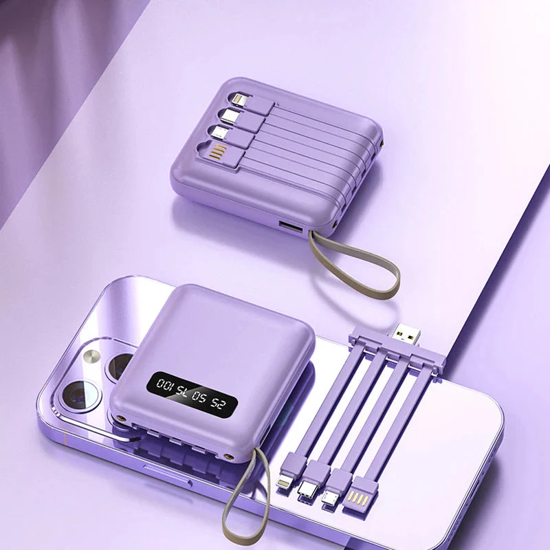 Mini Power Bank | Integrated Multi-Cables | 20,000 mAh | Mirror LED Display