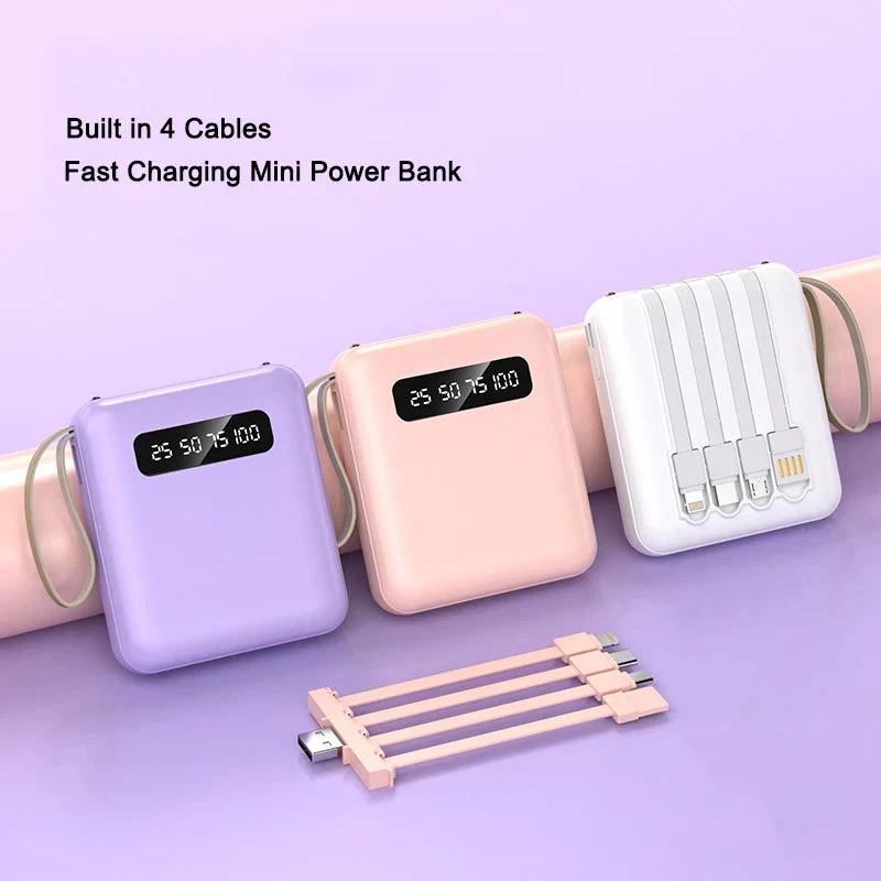 Mini Power Bank | Integrated Multi-Cables | 20,000 mAh | Mirror LED Display - Image 3