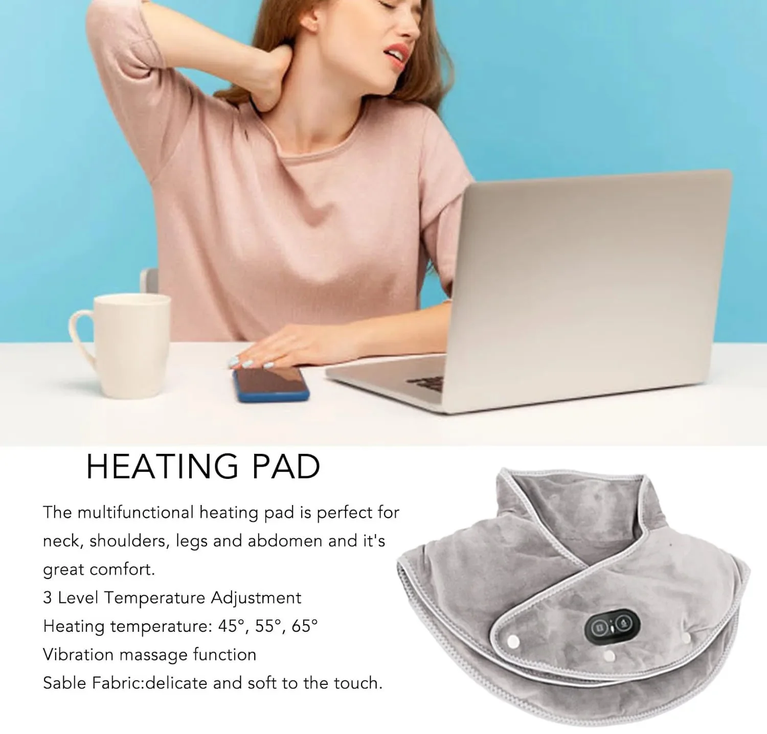 Neck & Shoulder Massager | USB Heated with Vibration & 3 Heat Settings | Plush Velvet | Relaxation - Image 2