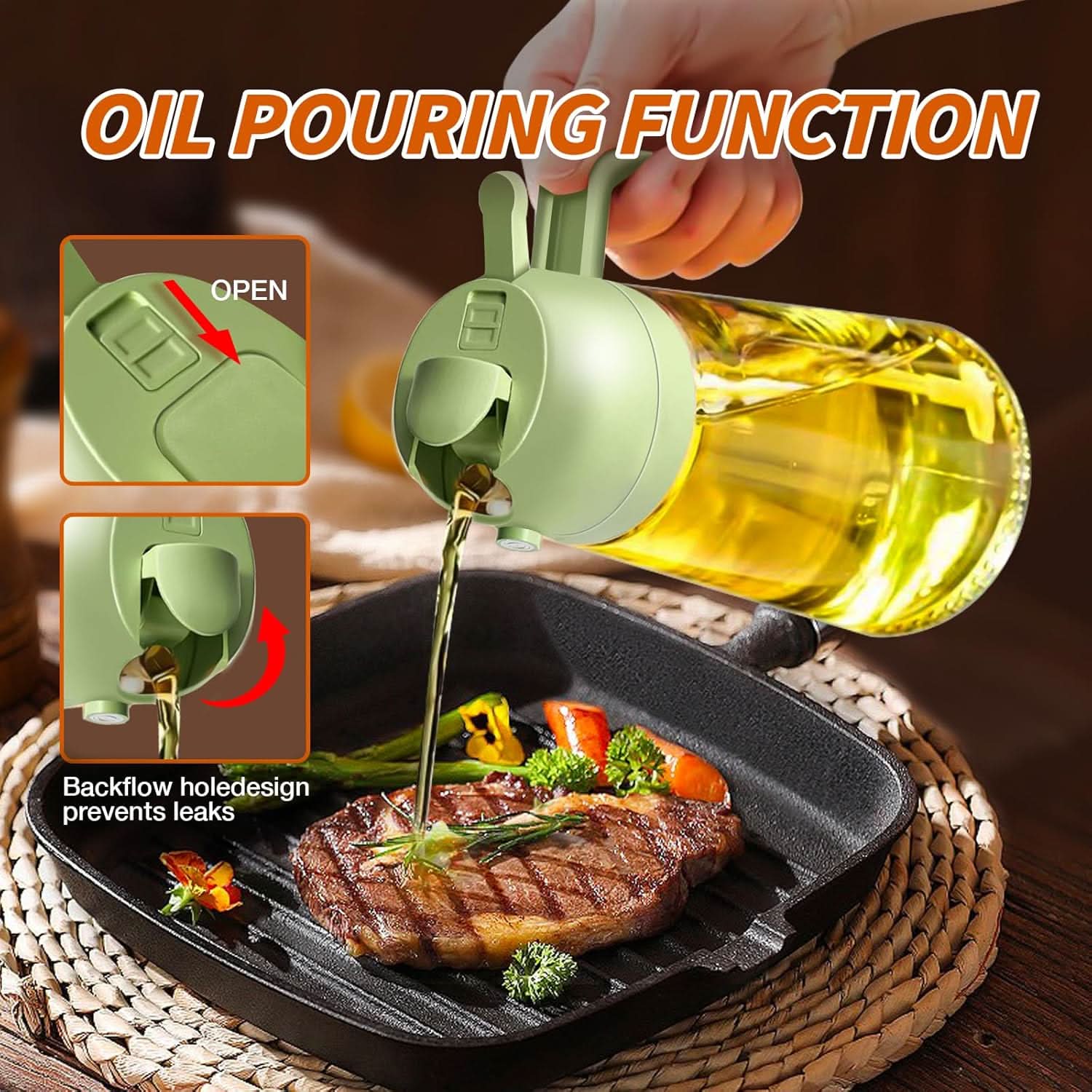 Oil Sprayer & Pourer | 2-in-1 Spray & Pour Design | BPA-Free Glass Bottle, 20.3 fl oz - Image 10