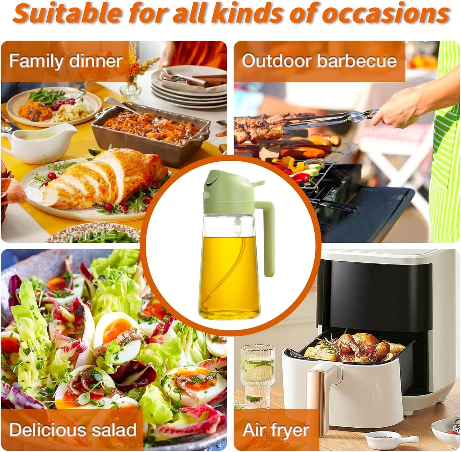Oil Sprayer & Pourer | 2-in-1 Spray & Pour Design | BPA-Free Glass Bottle, 20.3 fl oz - Image 12