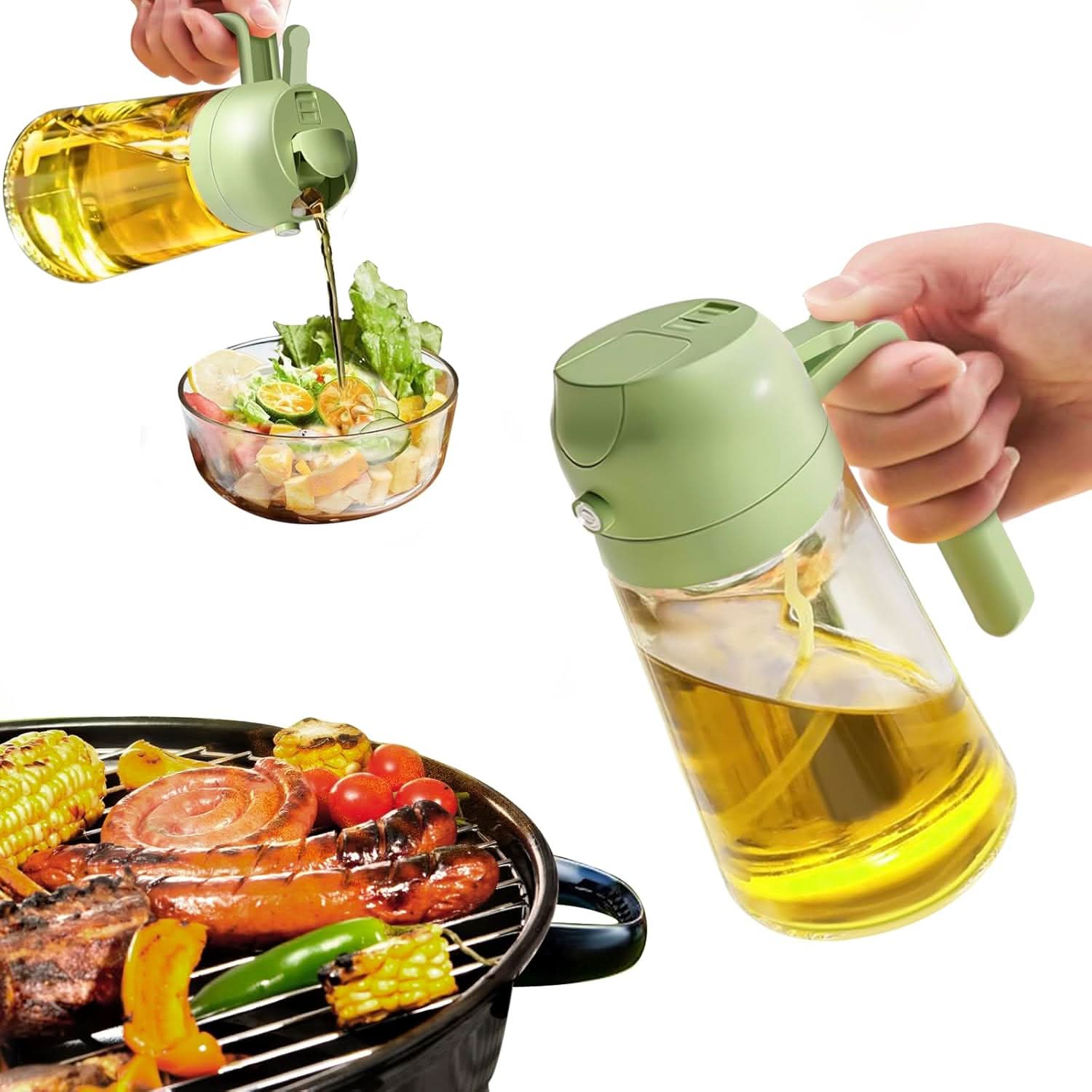 Oil Sprayer & Pourer | 2-in-1 Spray & Pour Design | BPA-Free Glass Bottle, 20.3 fl oz - Image 3
