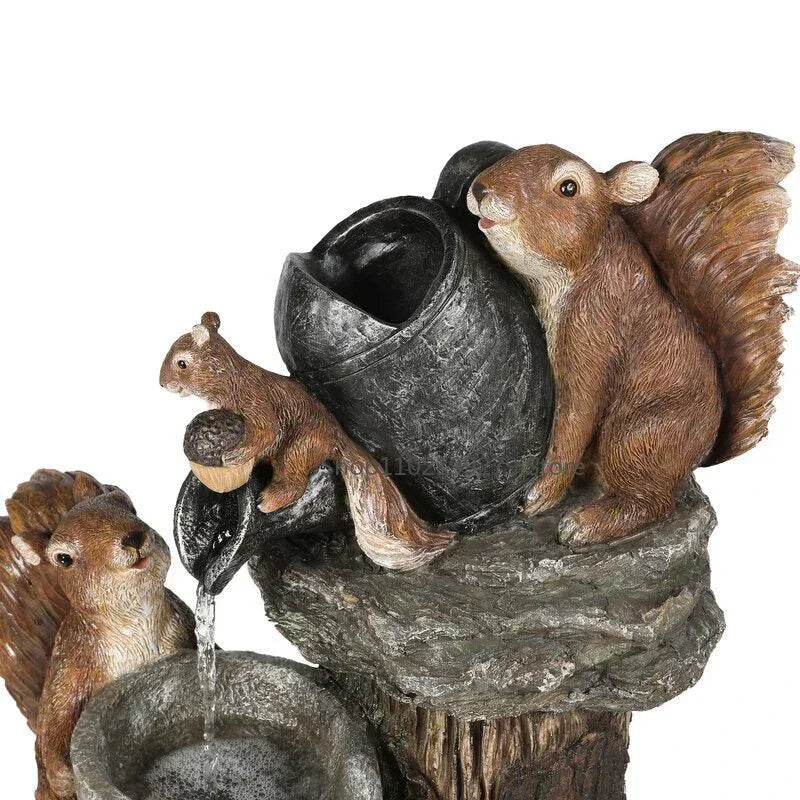 Outdoor Garden Fountain | Duck & Squirrel Figurine | Solar LED | Weather-Resistant Resin - Image 2