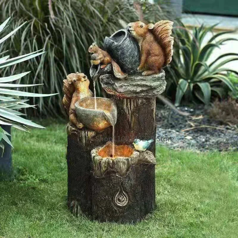 Outdoor Garden Fountain | Duck & Squirrel Figurine | Solar LED | Weather-Resistant Resin - Image 3