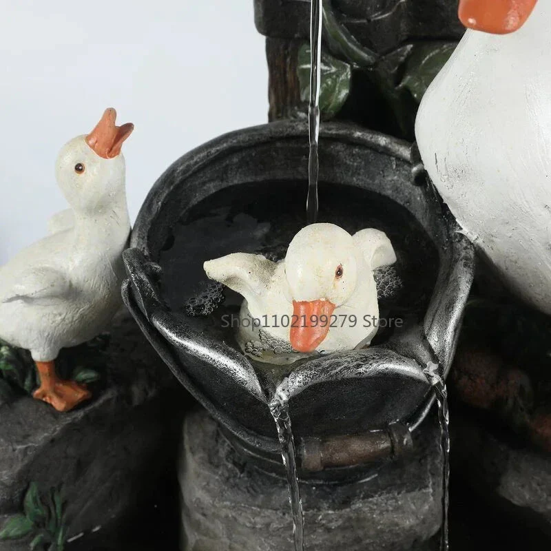 Outdoor Garden Fountain | Duck & Squirrel Figurine | Solar LED | Weather-Resistant Resin - Image 4
