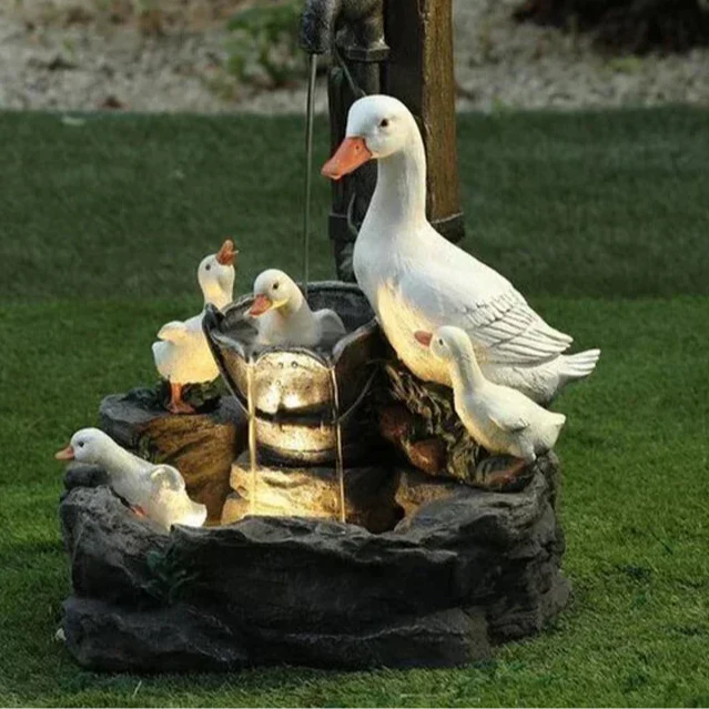 Outdoor Garden Fountain | Duck & Squirrel Figurine | Solar LED | Weather-Resistant Resin - Image 5