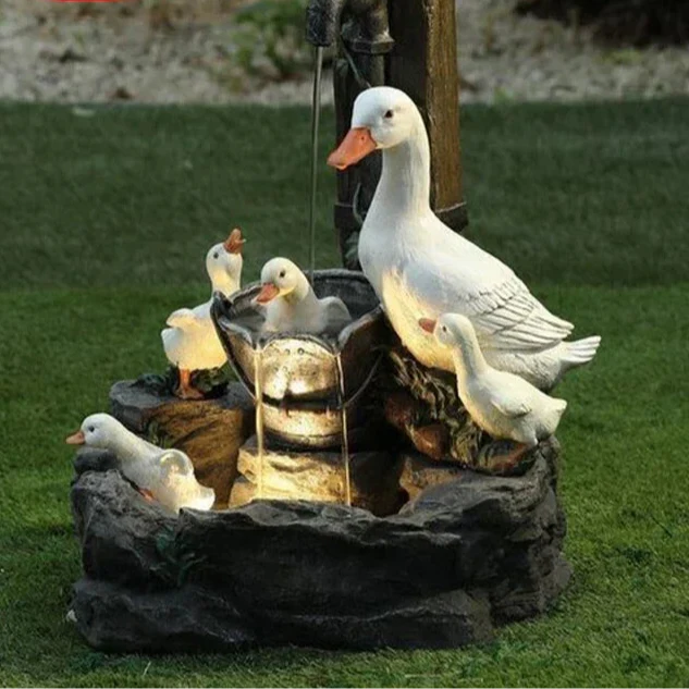 Outdoor Garden Fountain | Duck & Squirrel Figurine | Solar LED | Weather-Resistant Resin - Image 7