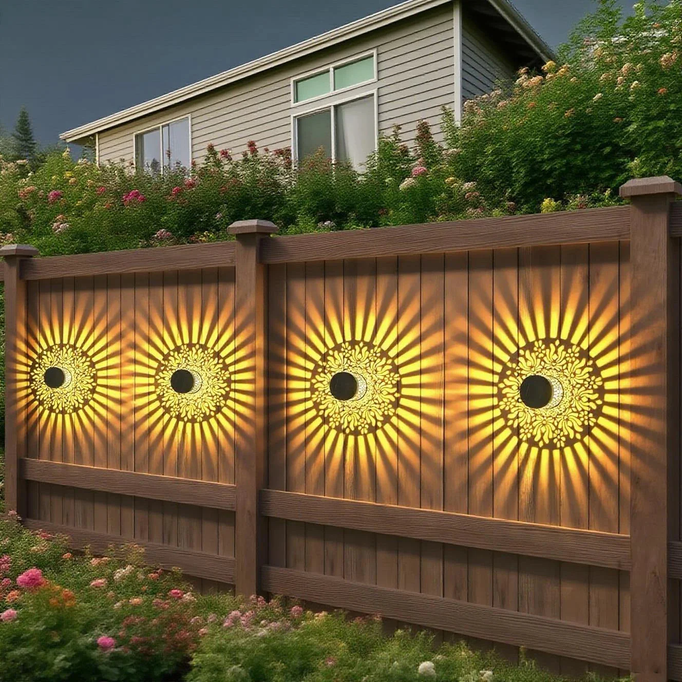 Outdoor Solar Wall Lights | Peony Cutout Design | Iron Construction | 2-Pack - Image 6