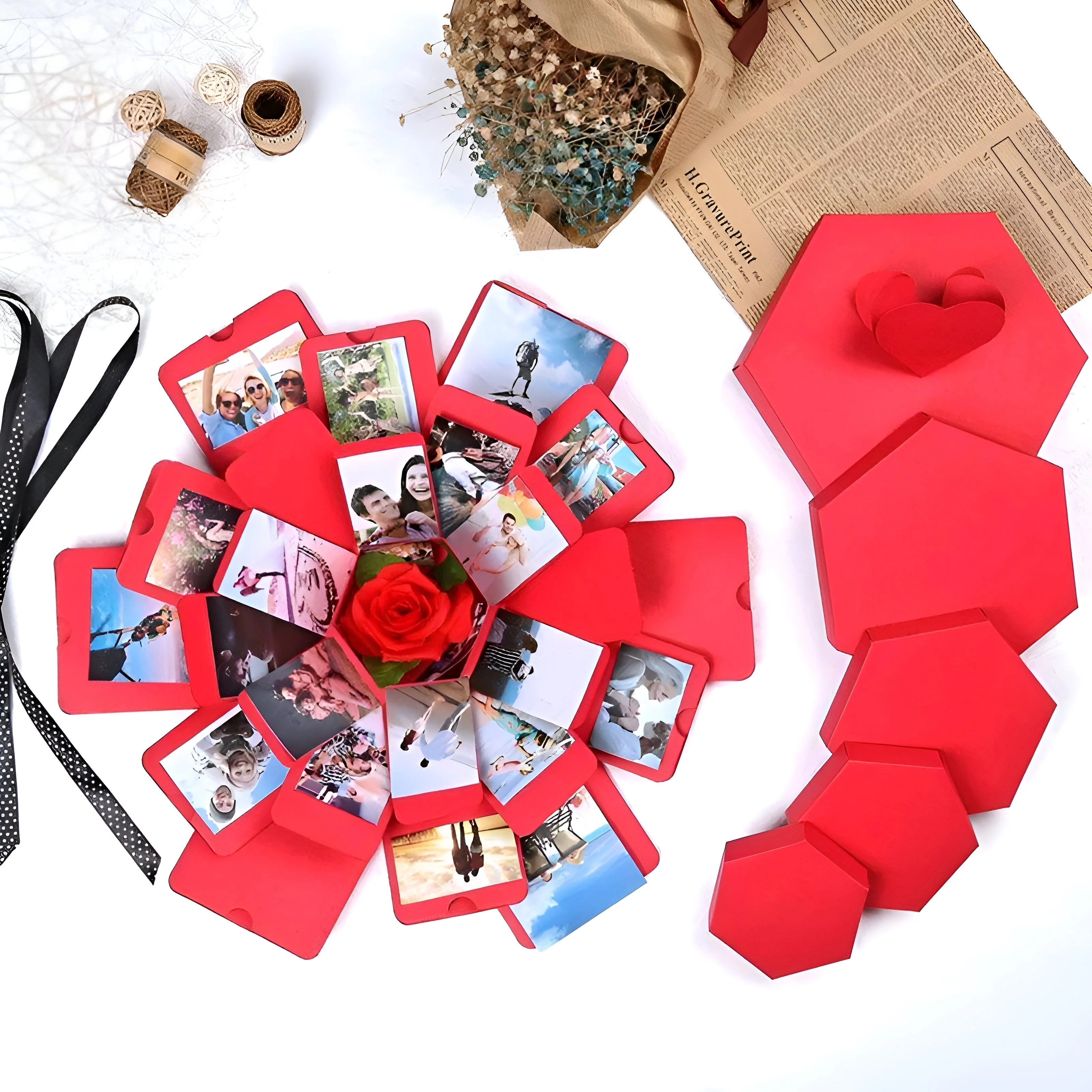 Personalized Explosion Box | Flower-Style Unfolding | Photo Slots & Gift Compartment