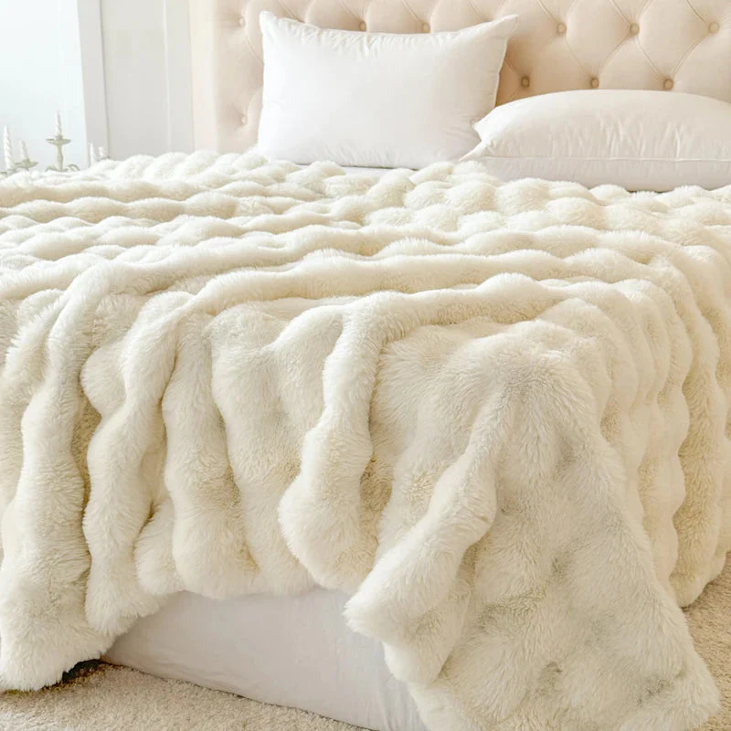 Plush Throw Blanket | Double-Layered & Extra Thick | Soft Faux Rabbit Fur | All-Season Comfort - Image 4
