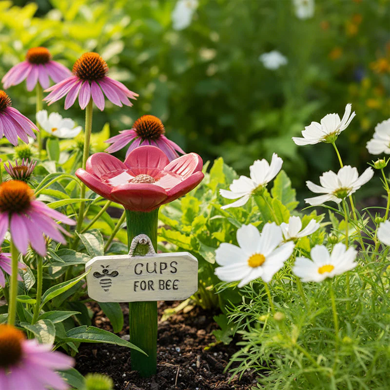 Pollinator Water Dish | Flower-Shaped | Resin & Ground Stake Included | Supports Pollination - Image 2