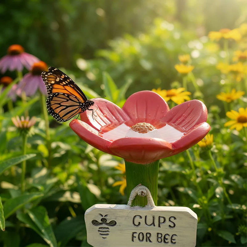 Pollinator Water Dish | Flower-Shaped | Resin & Ground Stake Included | Supports Pollination - Image 4