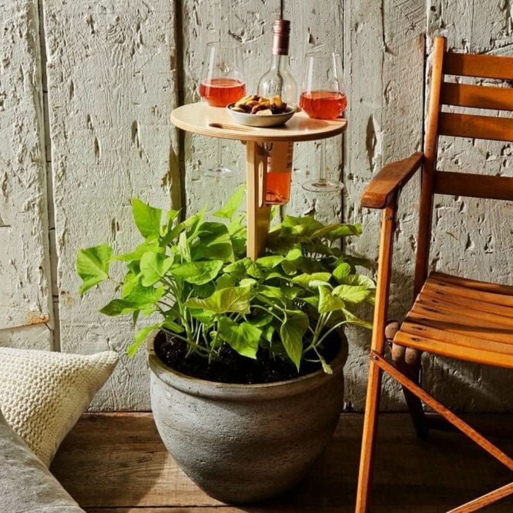 Portable Wine Table | Wooden Design | Bottle & 2 Glass Holders | For Picnic & Beach - Image 2