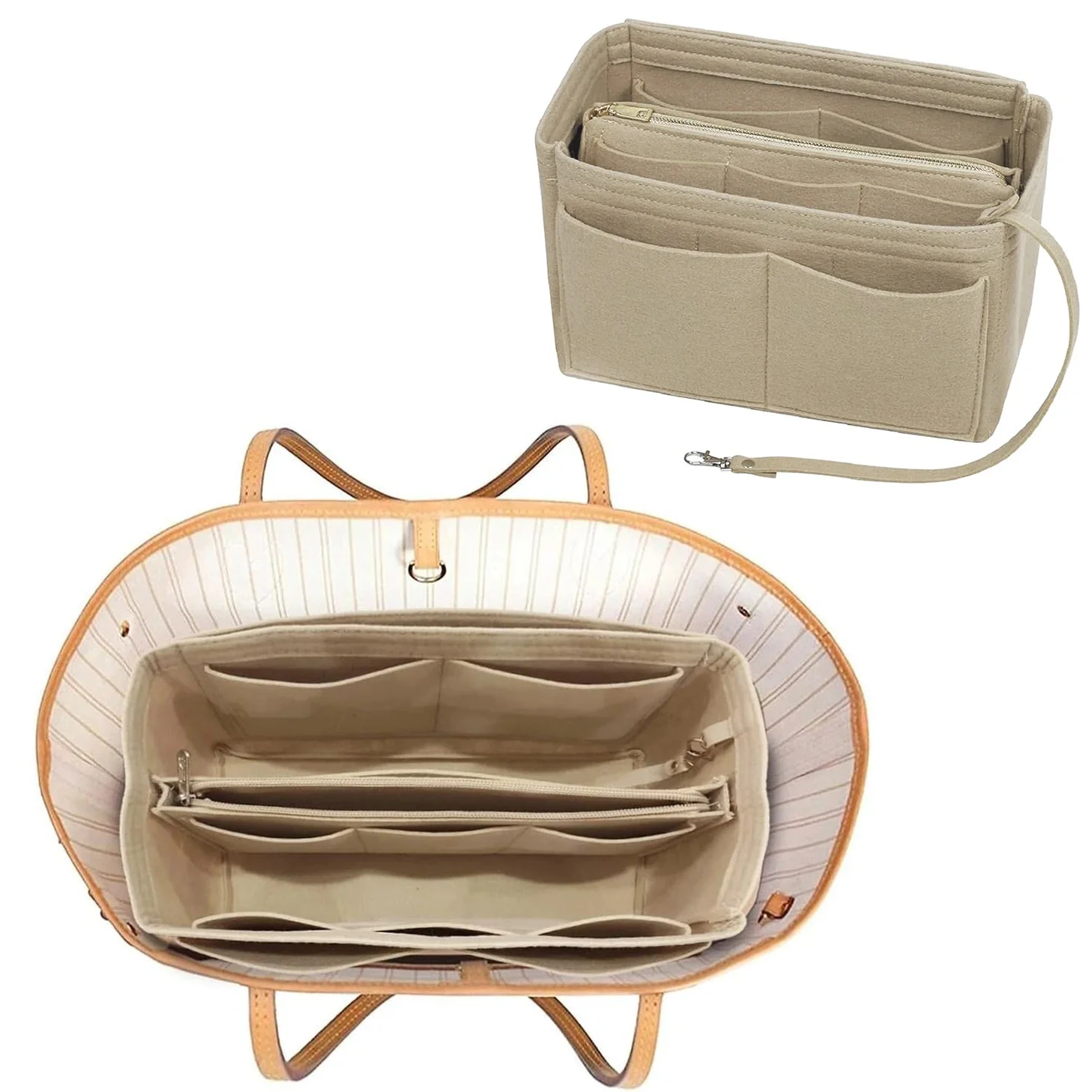 Purse Organizer Insert | 15 Compartments & Removable Pocket | Felt with Metal Zipper