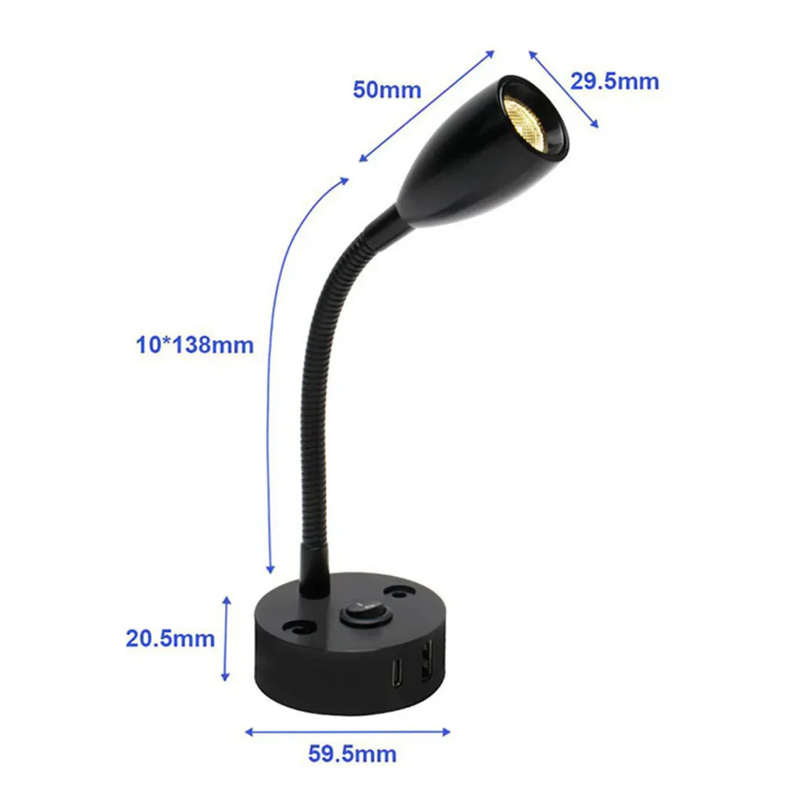 RV & Boat Reading Lamp | Flexible Gooseneck LED with USB-C Fast Charging | Aluminum, 12–24V - Image 3