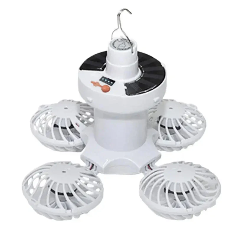 Solar Camping Lamp with Fan | Foldable & Portable | Dimmable Color LED & 3 Speeds