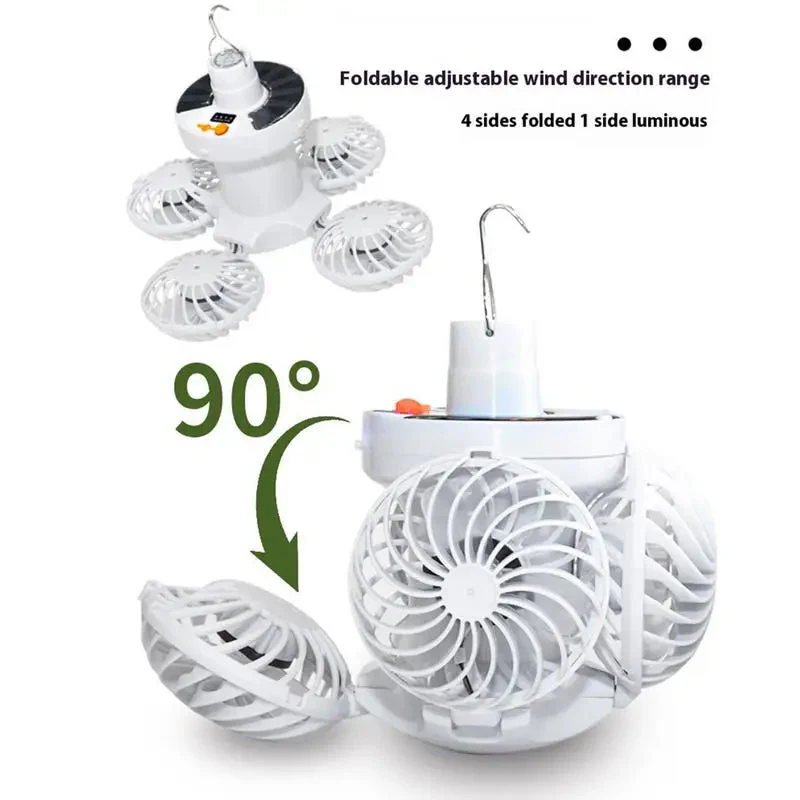 Solar Camping Lamp with Fan | Foldable & Portable | Dimmable Color LED & 3 Speeds - Image 2