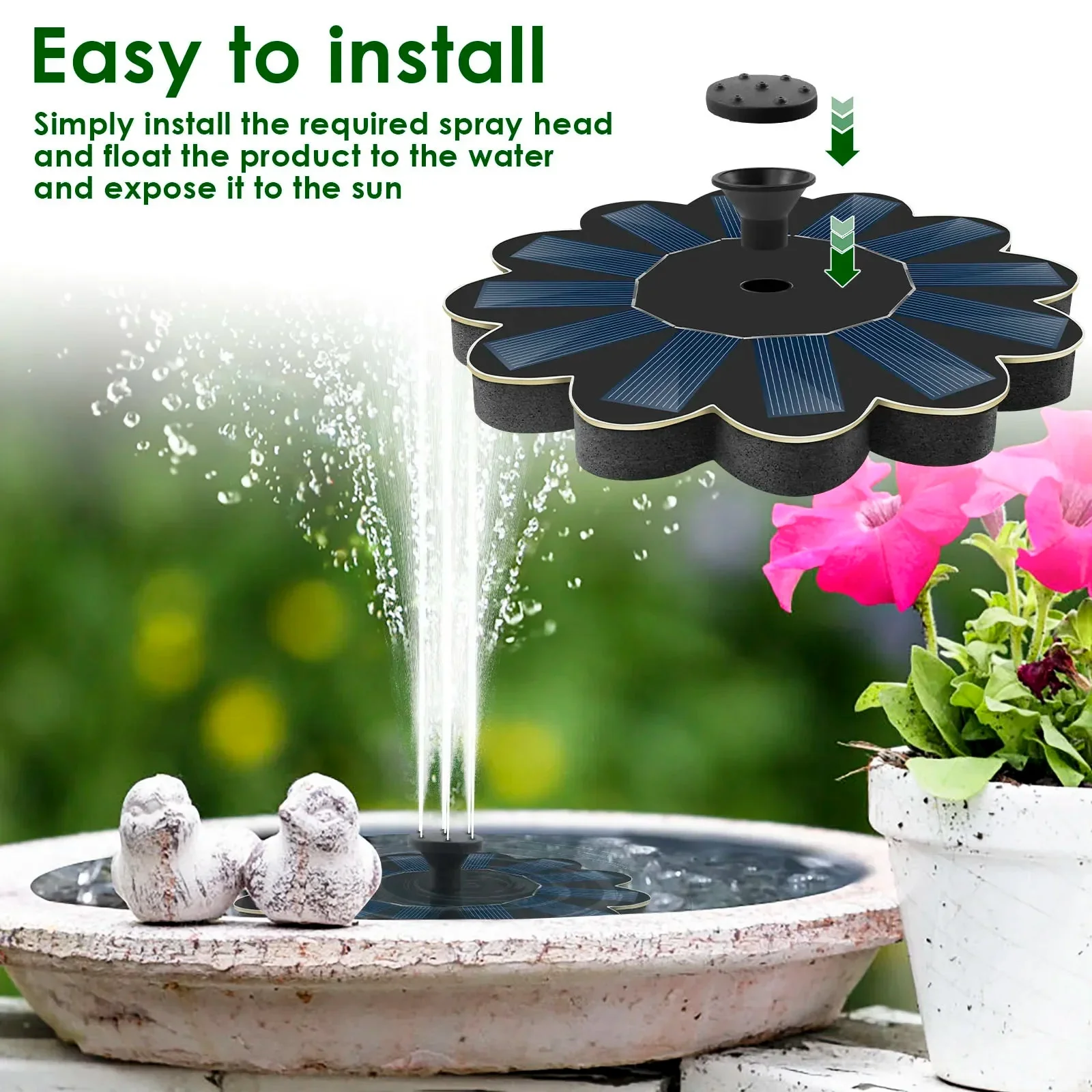 Solar Garden Fountain | Solar-Powered Pump | 5 Interchangeable Nozzles | Maintenance-Free - Image 4
