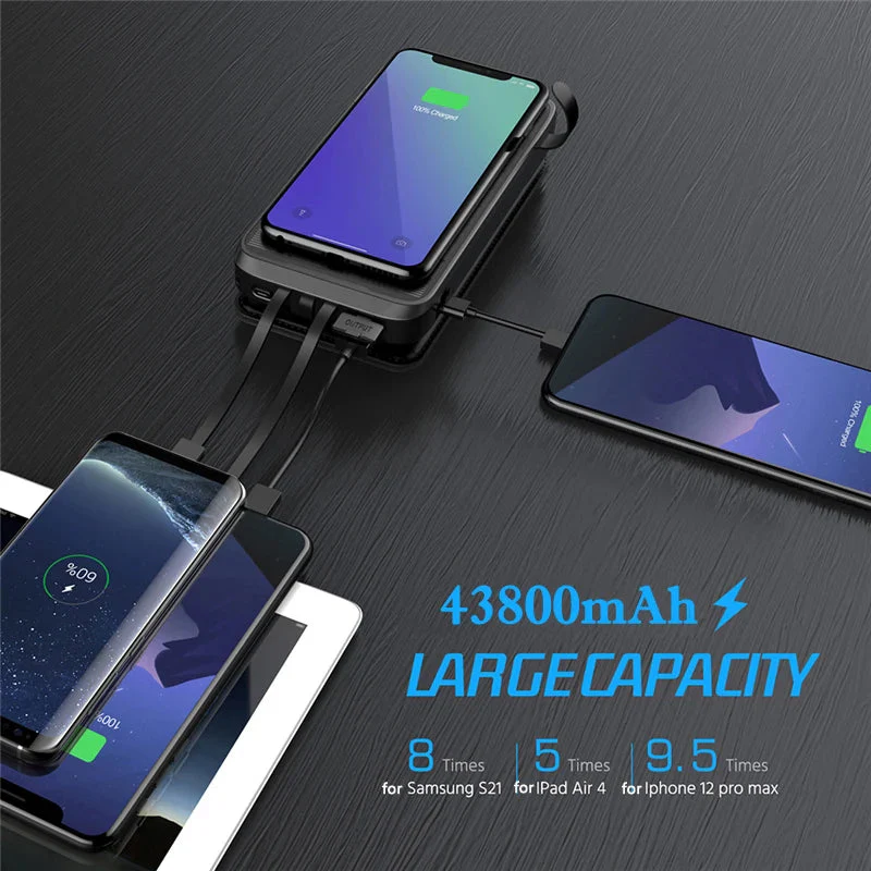 Solar Power Bank | 43800mAh High Capacity | Fast & Wireless Charging | Integrated Cables & LED - Image 5