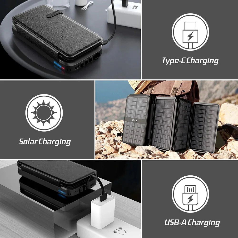 Solar Power Bank | 43800mAh High Capacity | Fast & Wireless Charging | Integrated Cables & LED - Image 6