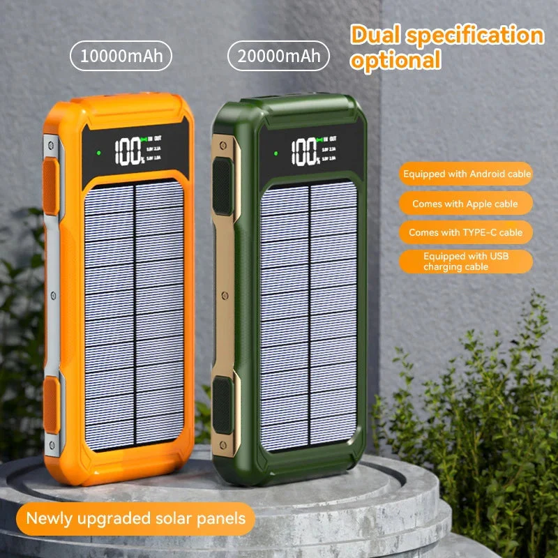 Solar Power Bank | High-Capacity | Built-In 4-in-1 Cables & Emergency LED | Travel - Image 3