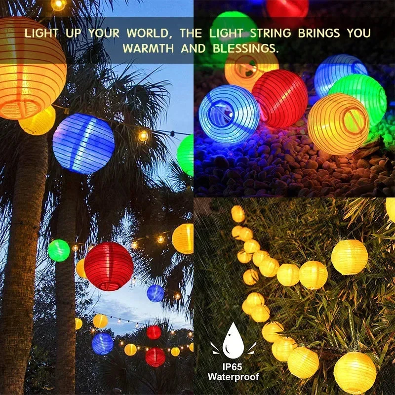 Solar String Lights | Fabric Lantern Design Warm White Light | Waterproof | 8 Modes - Image 6