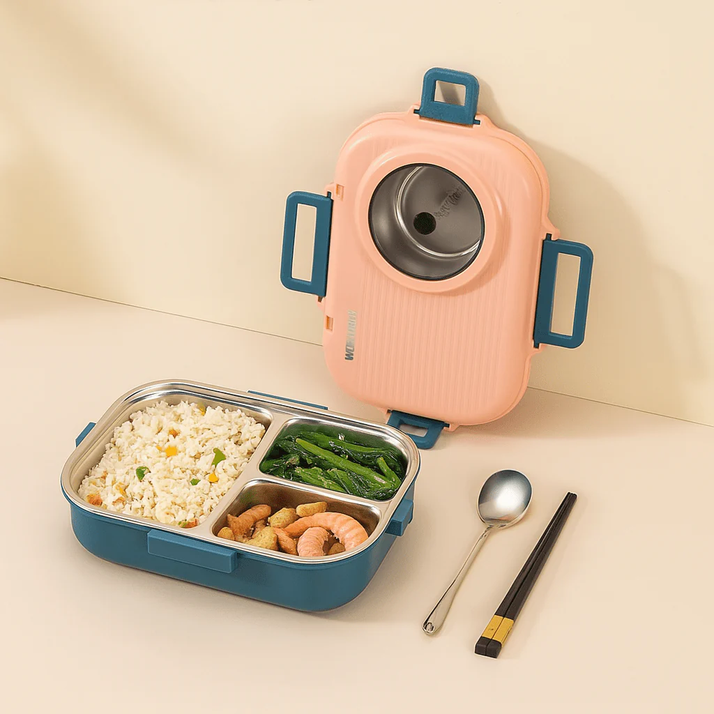 Stainless Steel Lunch Box | Insulated 3-Compartment | Leak-Proof Lid - Image 2