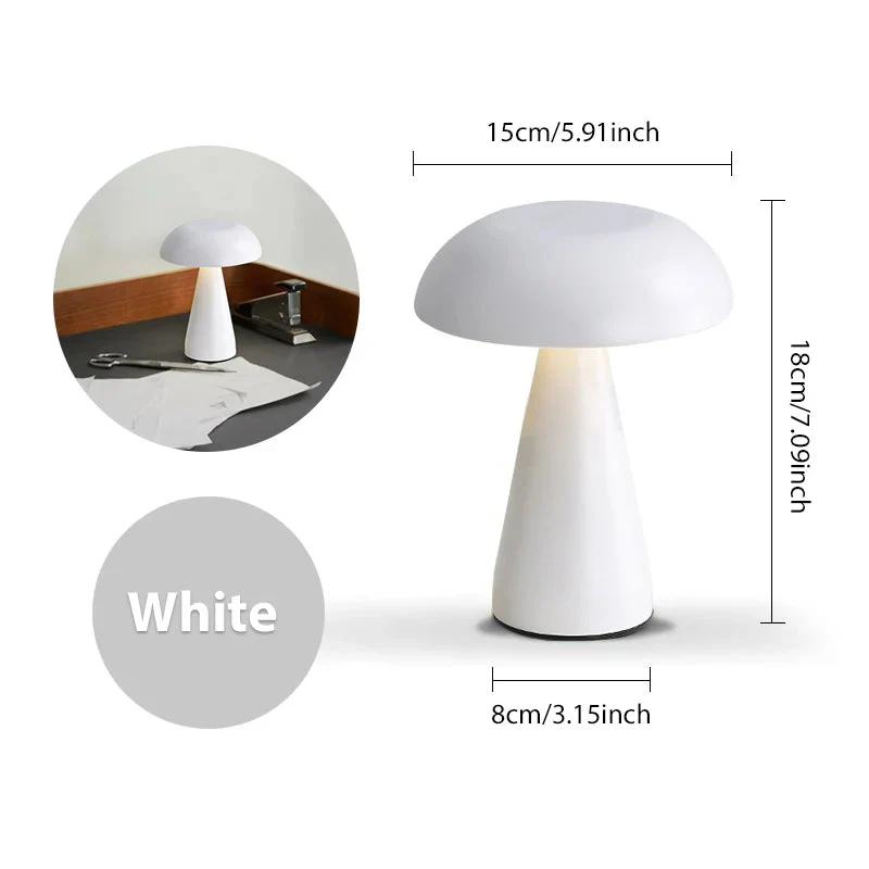 Table Lamp | Retro Mushroom Design | LED Dimmable with Touch Control | Rechargeable Cordless - Image 2