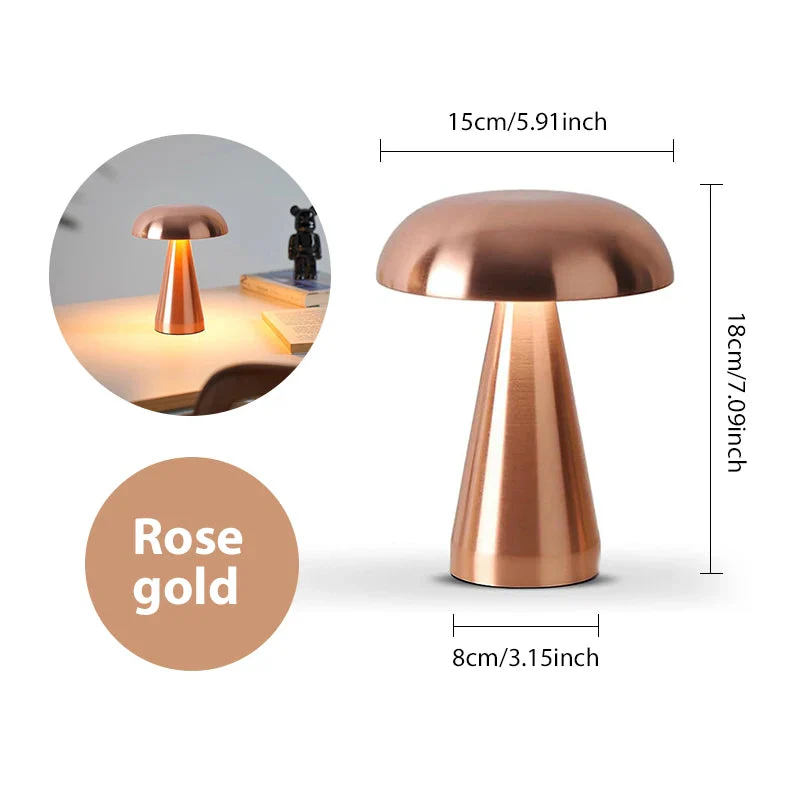 Table Lamp | Retro Mushroom Design | LED Dimmable with Touch Control | Rechargeable Cordless - Image 3