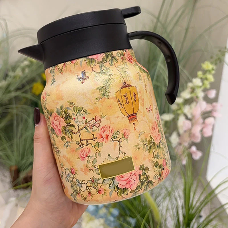 Thermal Teapot | Vacuum Insulated | Removable Stainless Steel Filter & 1L | Floral Design