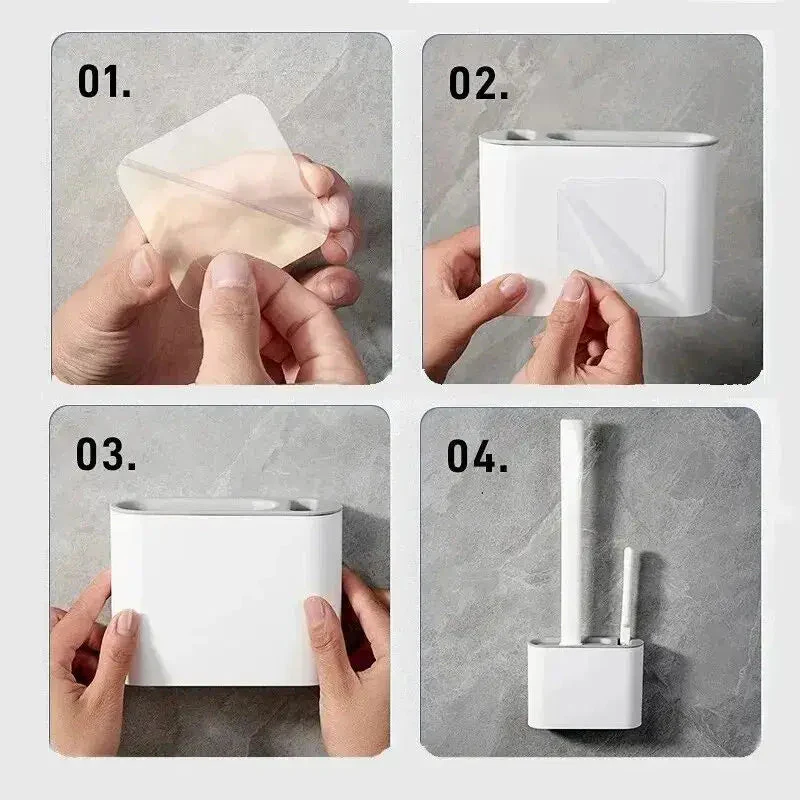 Toilet Brush Set | Antibacterial Silicone 2-in-1 Head | Ventilated Holder & Wall-Mount | Hygienic - Image 4
