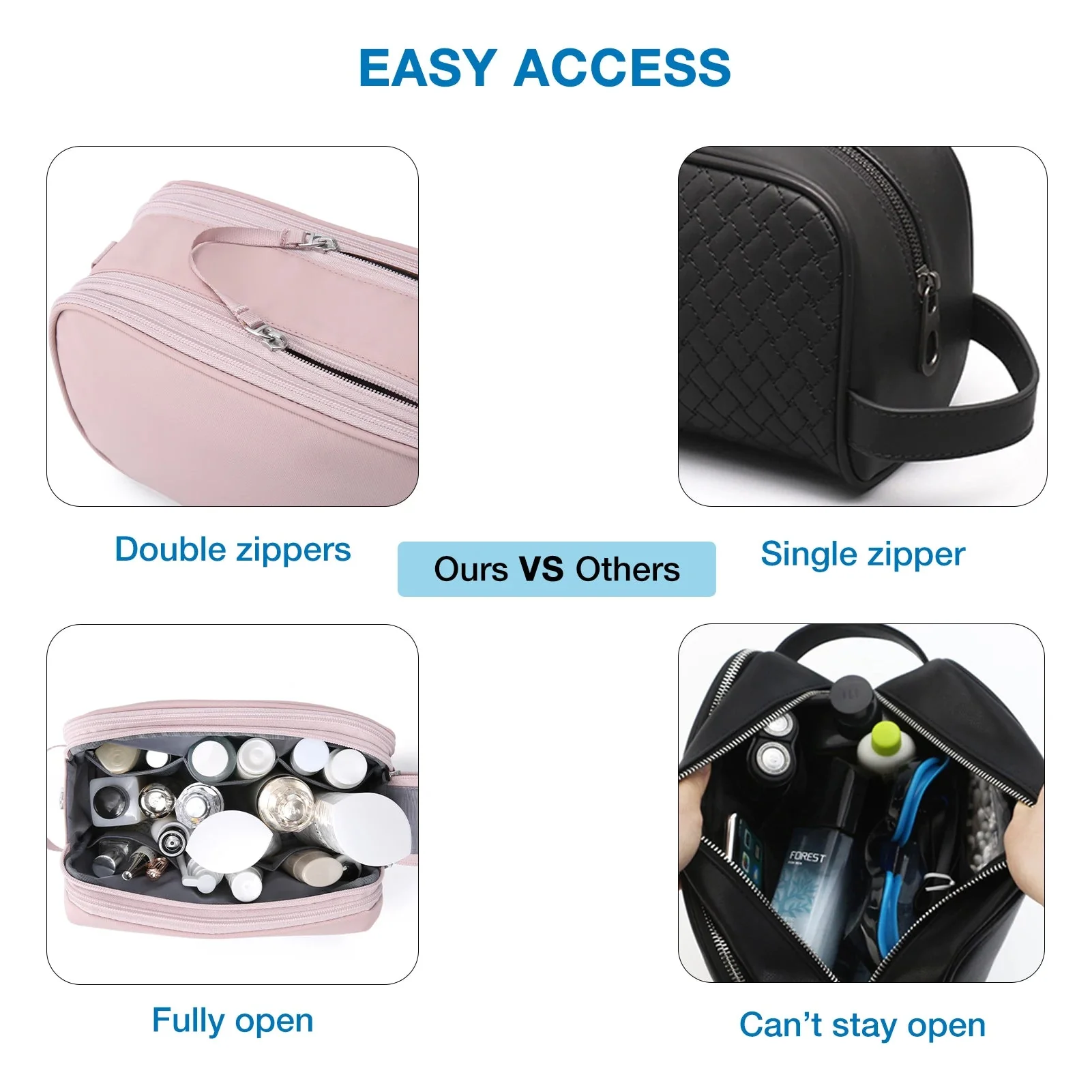 Toiletry Bag, Unisex | Water-Repellent Oxford, Lightweight | Multiple Compartments, S/M/L - Image 4