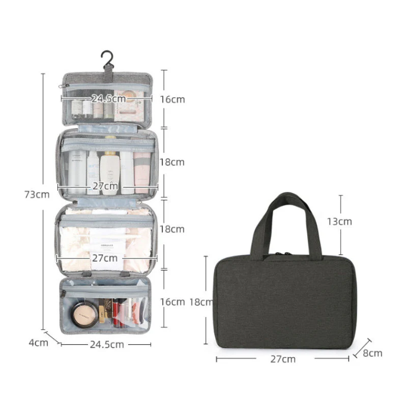 Travel Cosmetic Organizer | Compact & Water-Resistant | 4 Compartments & Rotating Hook