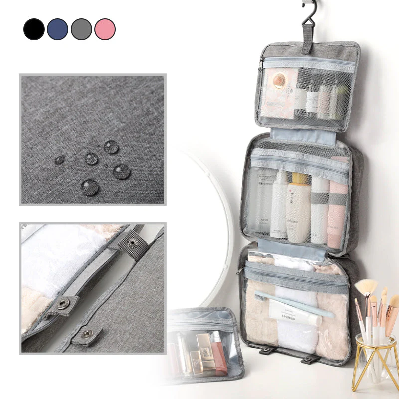 Travel Cosmetic Organizer | Compact & Water-Resistant | 4 Compartments & Rotating Hook - Image 3