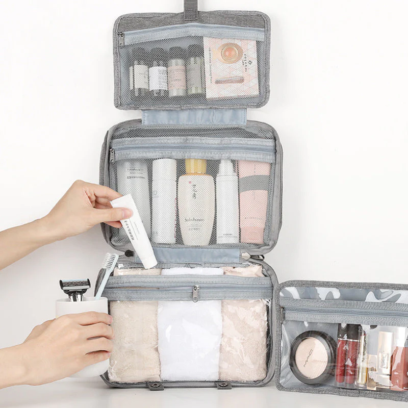 Travel Cosmetic Organizer | Compact & Water-Resistant | 4 Compartments & Rotating Hook - Image 6