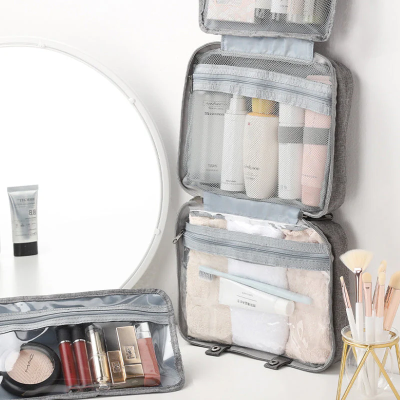 Travel Cosmetic Organizer | Compact & Water-Resistant | 4 Compartments & Rotating Hook - Image 9