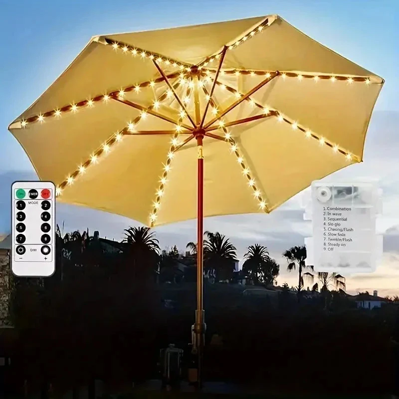 Umbrella String Lights | 104 Warm White LEDs | Battery Powered & Remote Control