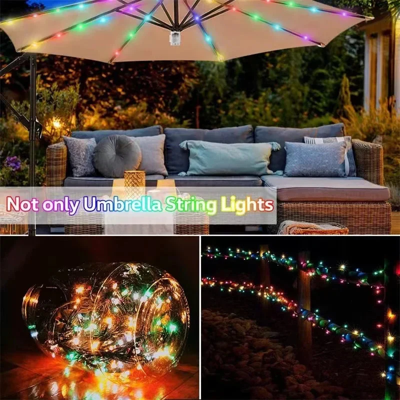Umbrella String Lights | 104 Warm White LEDs | Battery Powered & Remote Control - Image 5