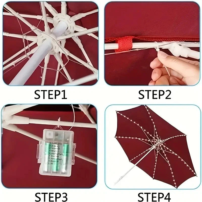 Umbrella String Lights | 104 Warm White LEDs | Battery Powered & Remote Control - Image 6