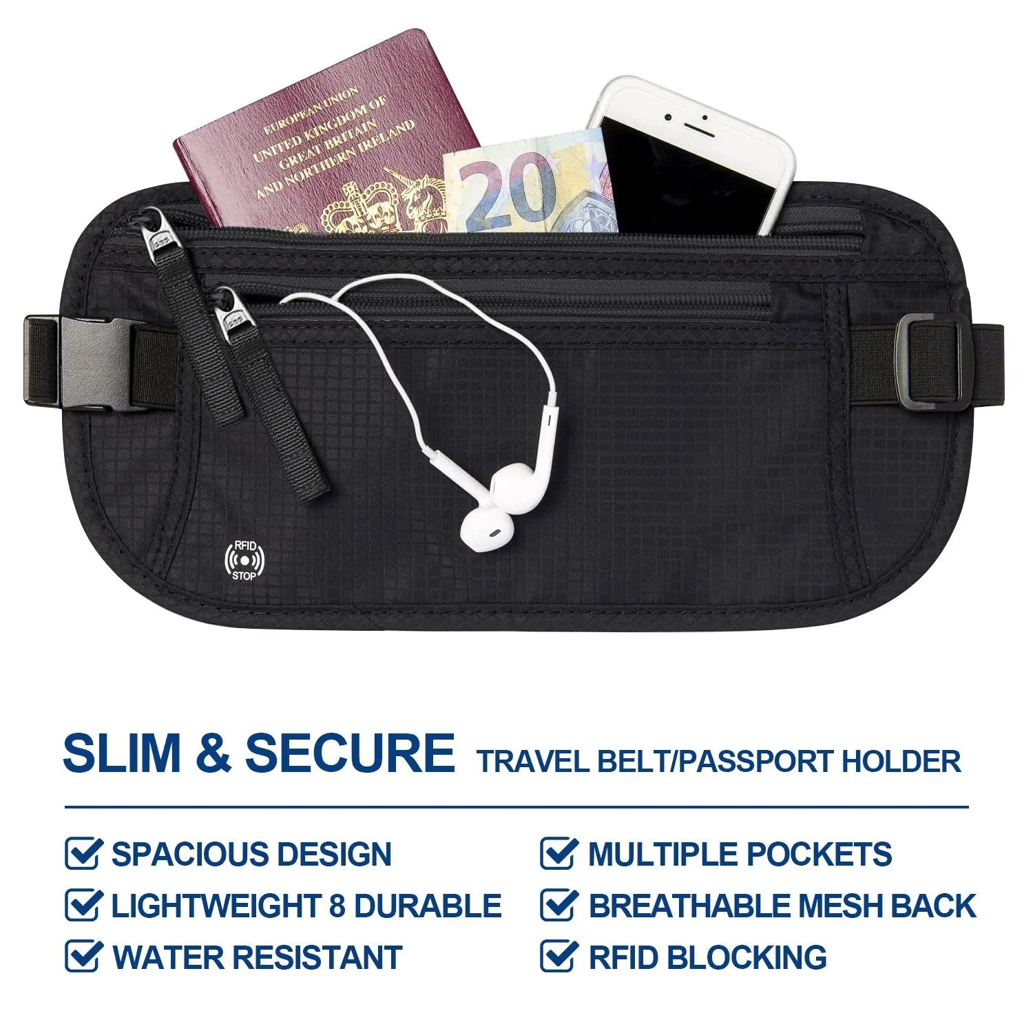 Unisex Reise-Gürteltasche | RFID-Blockierung Sicherheitsfunktion | Reißfestes Nylon & Versteckte Tasche - Image 2