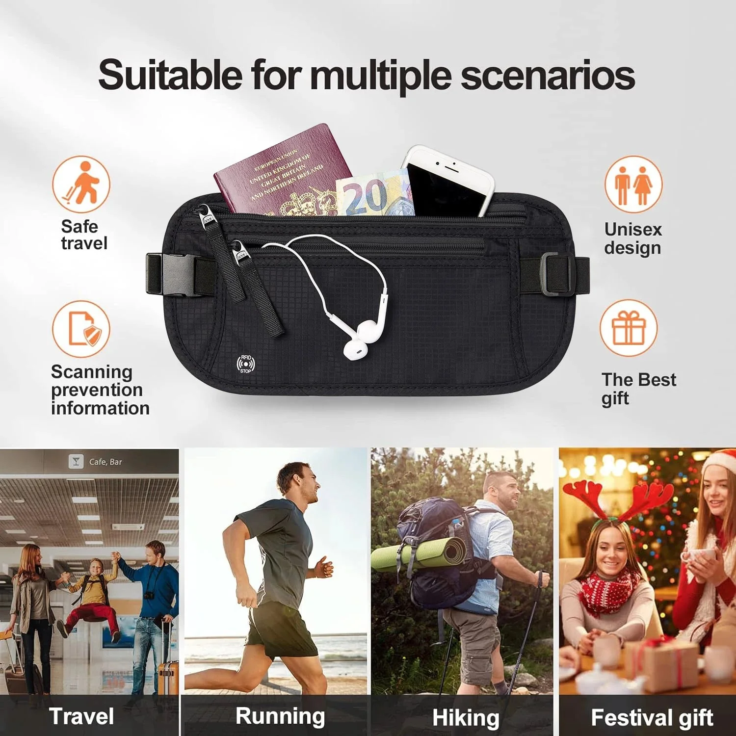 Unisex Reise-Gürteltasche | RFID-Blockierung Sicherheitsfunktion | Reißfestes Nylon & Versteckte Tasche - Image 4