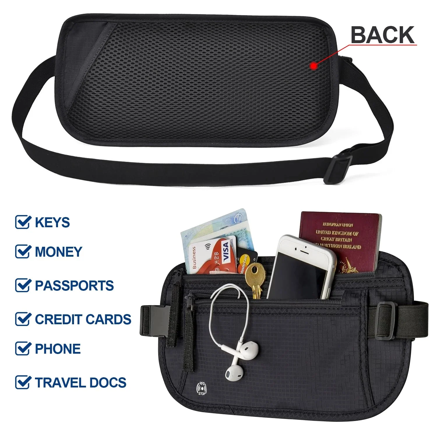 Unisex Reise-Gürteltasche | RFID-Blockierung Sicherheitsfunktion | Reißfestes Nylon & Versteckte Tasche - Image 6