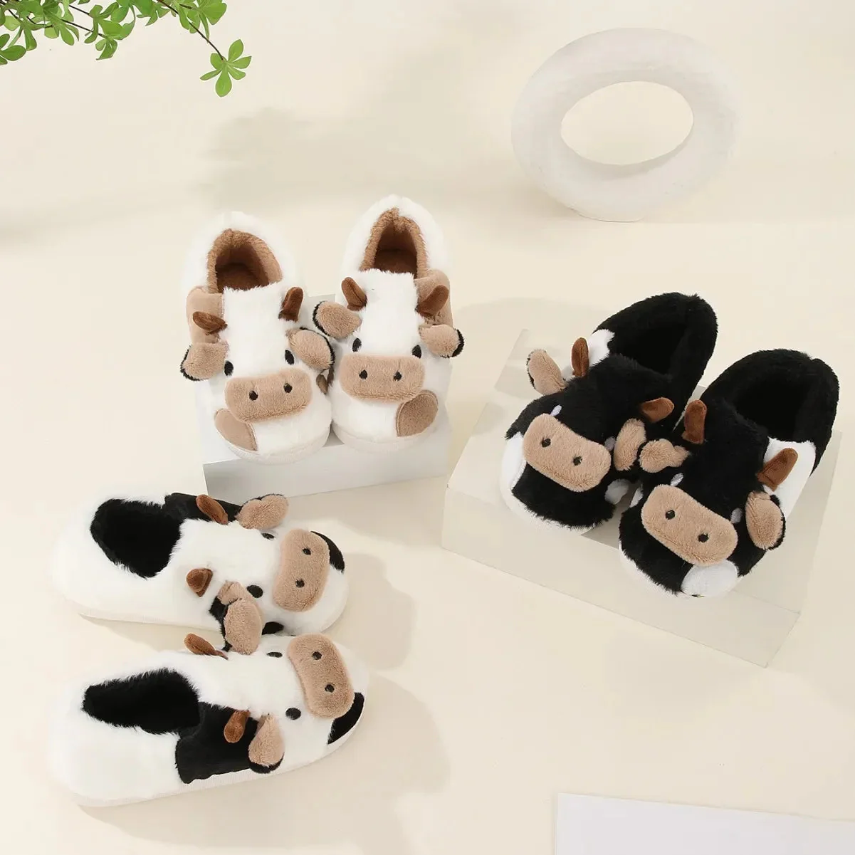 Unisex Winter Slippers | Cartoon Cow Design | Plush Upper & Non-Slip Sole | Warm & Comfortable - Image 3