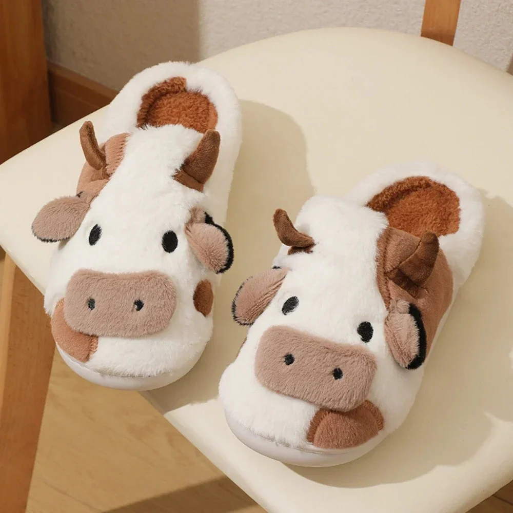 Unisex Winter Slippers | Cartoon Cow Design | Plush Upper & Non-Slip Sole | Warm & Comfortable - Image 4
