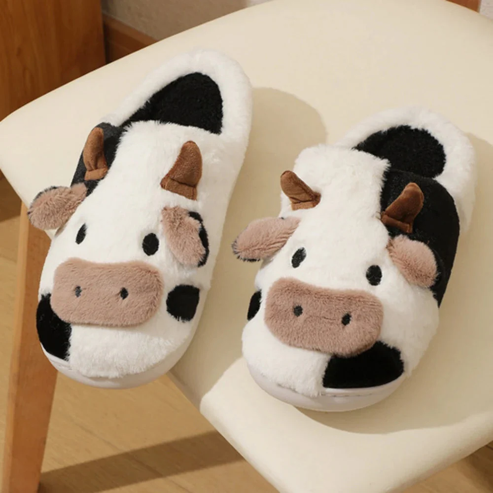 Unisex Winter Slippers | Cartoon Cow Design | Plush Upper & Non-Slip Sole | Warm & Comfortable - Image 5