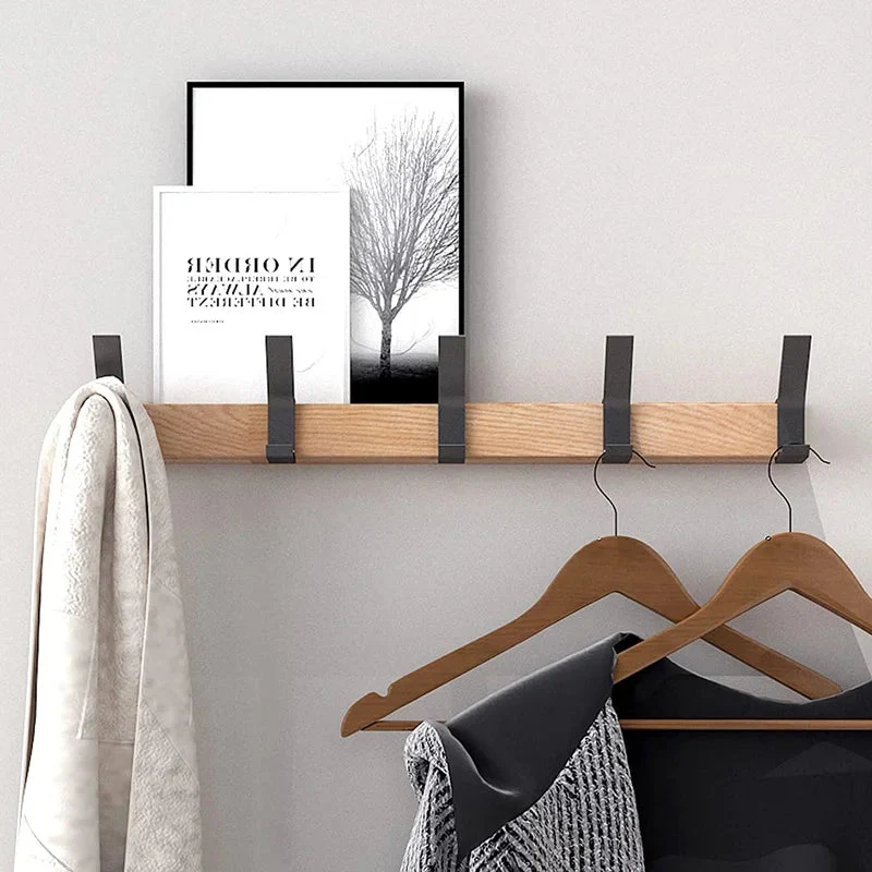 Wall Coat Rack | Movable Double Hooks | Wood & Aluminum | Space-Saving - Image 3