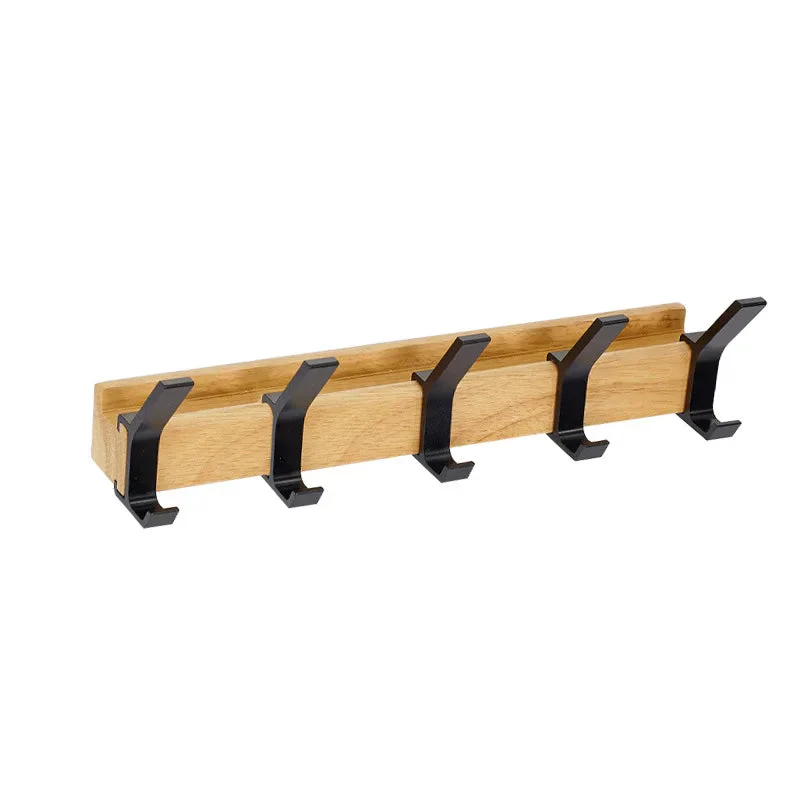 Wall Coat Rack | Movable Double Hooks | Wood & Aluminum | Space-Saving - Image 6