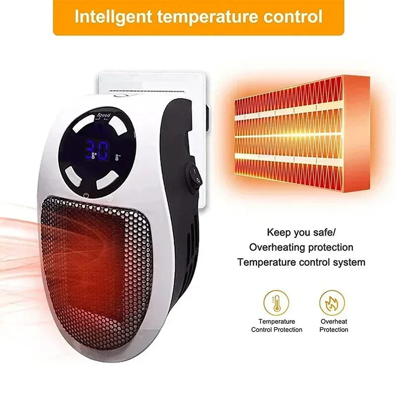 Wall Socket Heater | 350W Fast Heating | Remote Control, LED Display & Timer
